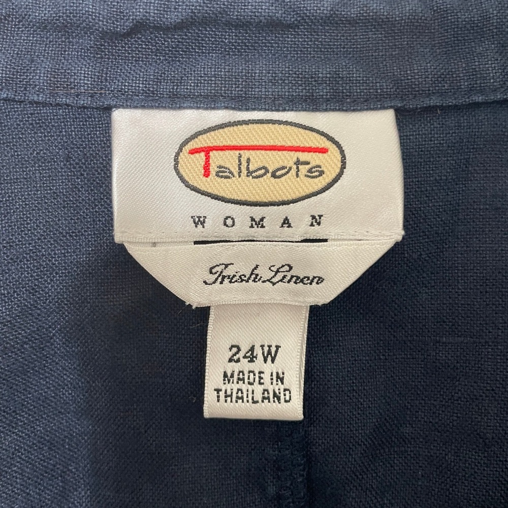 Talbots Woman Irish Linen‎ Navy Blue Button Front Blazer Jacket Plus Size 24W - Picture 2 of 6